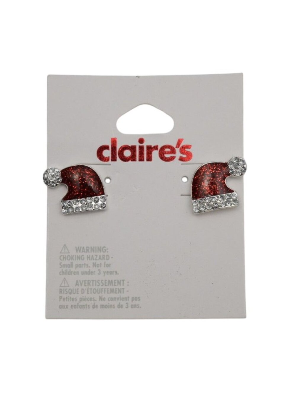 Santa Hat Stud Earrings Stocking Cap Red Silver Crystal by Claires